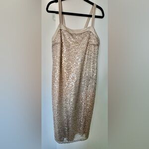 Peserico Beige Sequin Pencil Midi Dress, Unique details, made in Italy, M/L 46